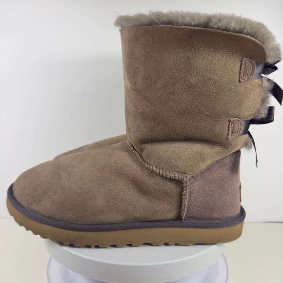 UGG Shoes - UGG Bailey‎ Bow II Stormy Grey Suede Shearling Boots Women's Size 10 Mid-Calf